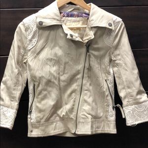 Cream leather jacket.